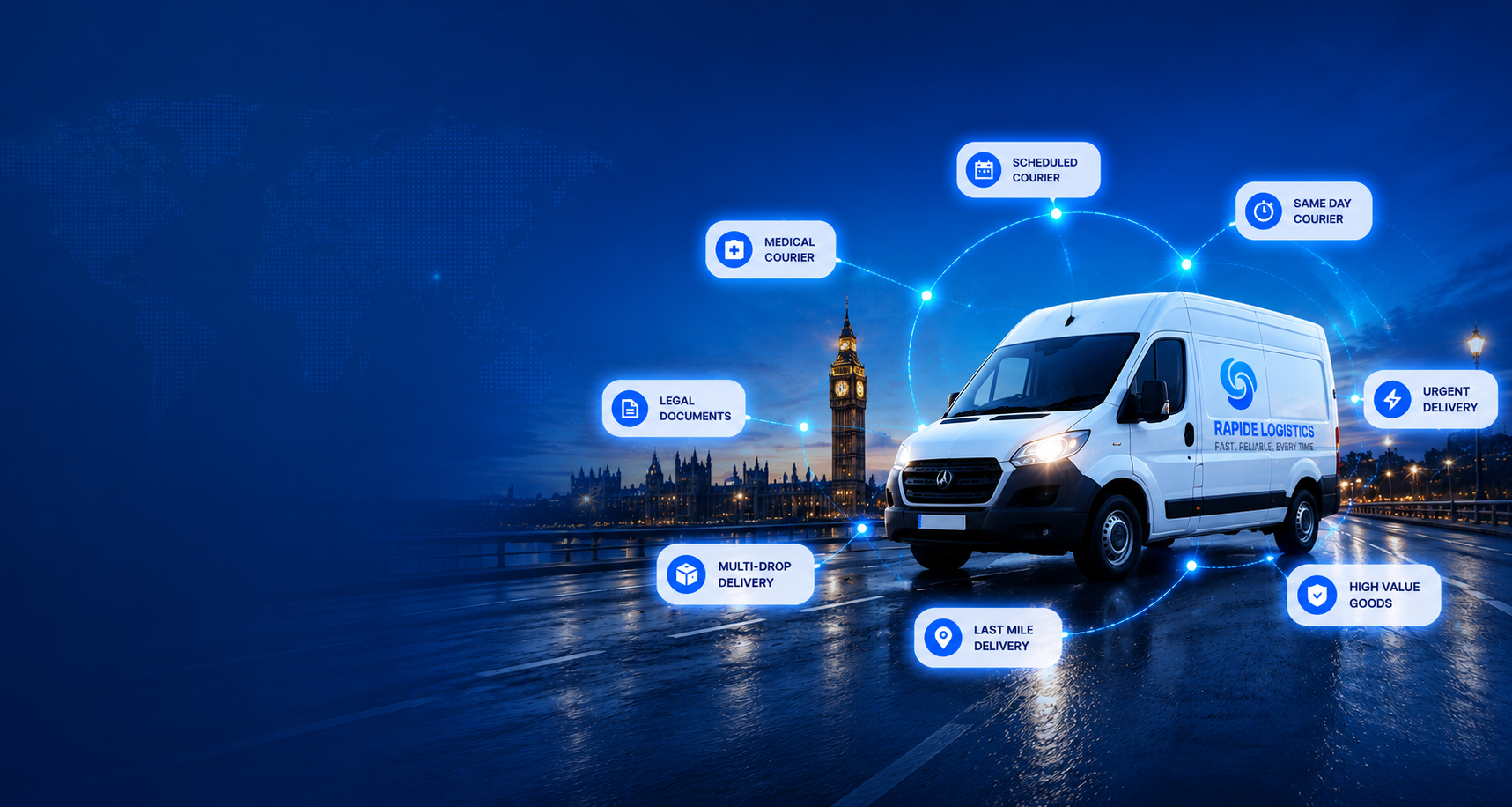 Rapide Logistics trade account delivery van in London